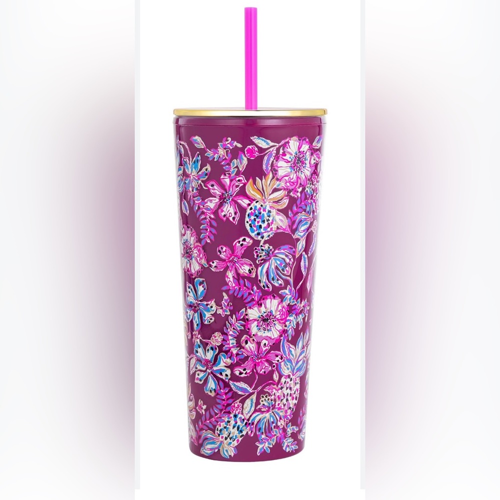 NWT Lilly Pulitzer Tumbler with Straw Amarena Cherry Tropical with a Twist